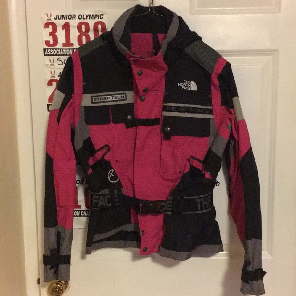 North face steep tech pink jacket
